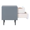 2-Drawer Nightstand for Bedroom, Mordern Wood+Linen Bedside Table with Classic Design,Gray+White