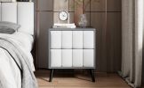 2-Drawer Nightstand for Bedroom, Mordern Wood+Linen Bedside Table with Classic Design,Gray+White