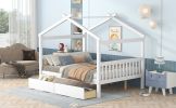 Full Size Wooden House Bed with Drawers, White