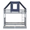 Twin Over Twin Bunk Bed Wood Bed with Tent and Drawers, Gray+Blue Tent