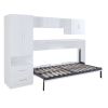 Twin Size Murphy Bed with Open Shelves and Storage Drawers,Built-in Wardrobe and Table, White