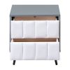 2-Drawer Nightstand for Bedroom, Mordern Wood+Linen Bedside Table with Classic Design,Gray+White
