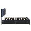 Queen Size Upholstered Platform Bed with Rivet-decorated Headboard, LED bed frame and 4 Drawers, Black