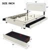 Queen Size Upholstered Platform Bed with Rivet-decorated Headboard, LED bed frame and 4 Drawers, Beige