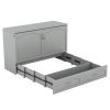 Queen Size Murphy Bed Wall Bed with drawer and a set of Sockets & USB Ports, Pulley Structure Design, Gray
