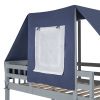 Twin Over Twin Bunk Bed Wood Bed with Tent and Drawers, Gray+Blue Tent