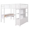 Full Size Loft Bed with Built-in Desk with Two Drawers, and Storage Shelves and Drawers,White