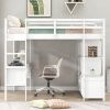 Full Size Loft Bed with Built-in Desk with Two Drawers, and Storage Shelves and Drawers,White