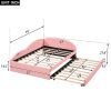 Full Size PU Upholstered Tufted Daybed with Trundle and Cloud Shaped Guardrail, Pink