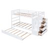 Twin Over Twin Bunk Bed with Trundle and Staircase,White(OLD SKU:LT000068AAK)