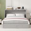 Queen Size Murphy Bed Wall Bed with drawer and a set of Sockets & USB Ports, Pulley Structure Design, Gray