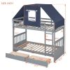 Twin Over Twin Bunk Bed Wood Bed with Tent and Drawers, Gray+Blue Tent