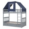 Twin Over Twin Bunk Bed Wood Bed with Tent and Drawers, Gray+Blue Tent