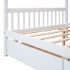 Full Size Wooden House Bed with Drawers, White